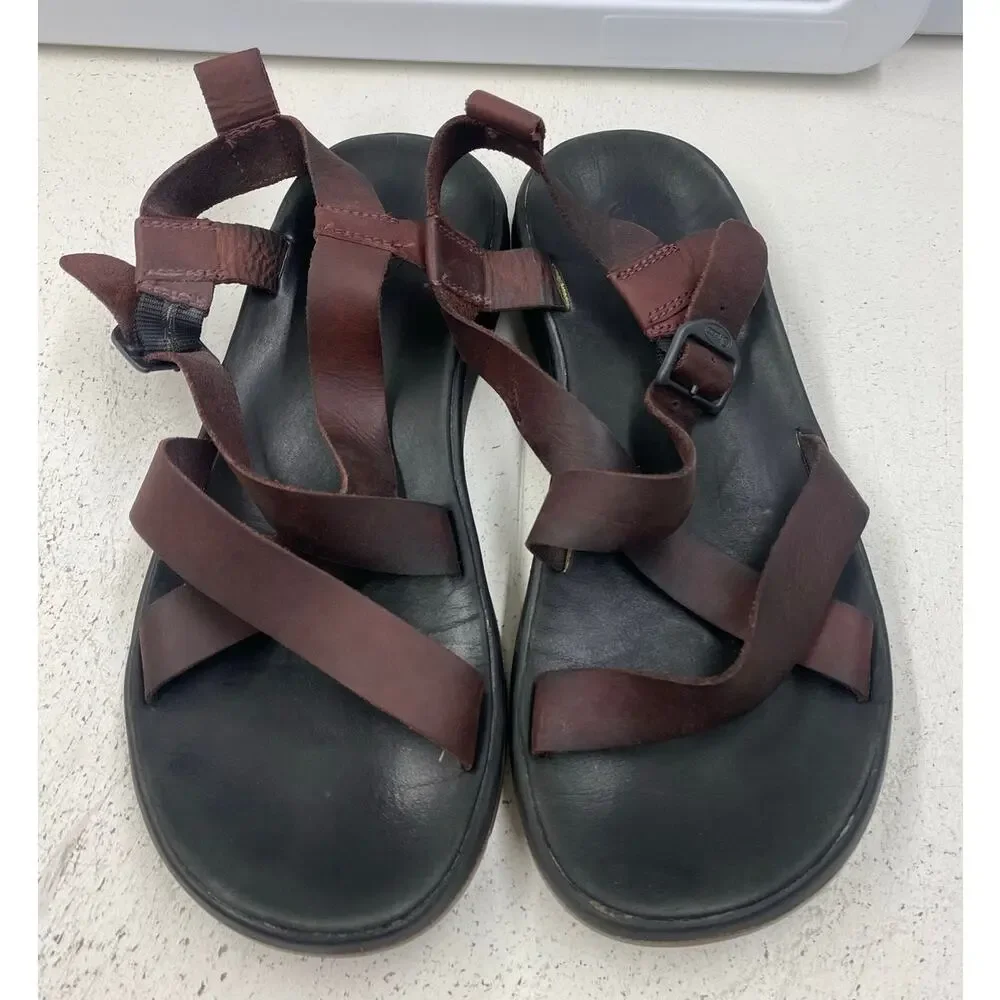 Men Chaco Wayfarer Port burgundy leather strap outdoor sandals shoes, 9